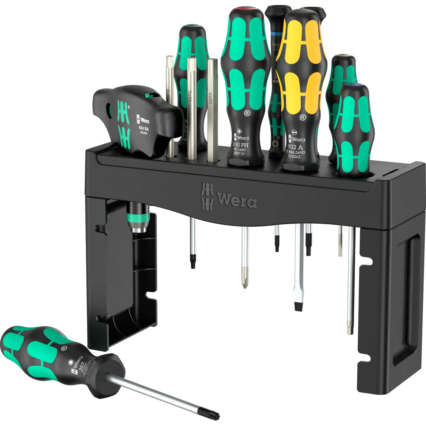 Wera Tool Rebel Shop Fahrrad Wartung Set mit Werkzeughalter und Schraubendreher im Vordergrund