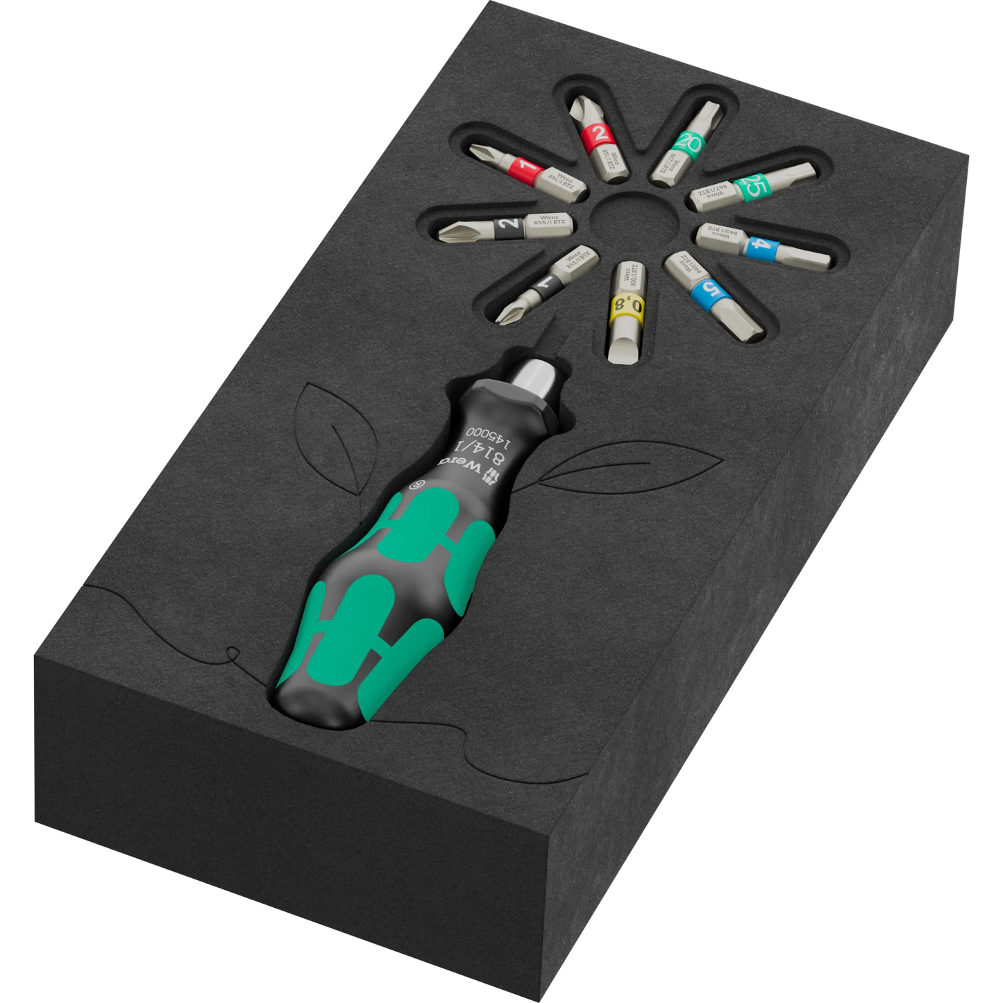 Wera Tool Rebel Shop Geschenk Set Blume Schaum ohne Verpackung mit Handhalter und Bits
